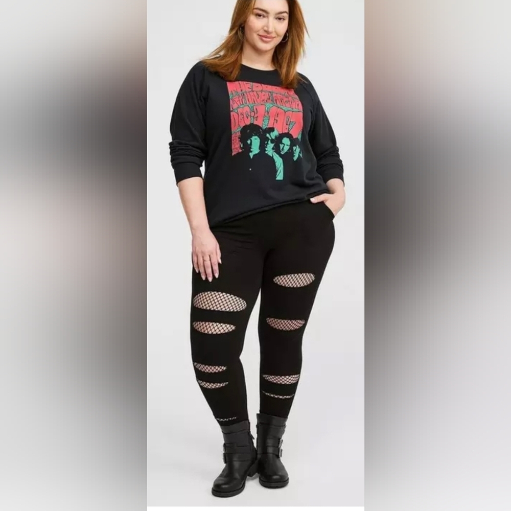 118 Torrid 3 3X Black Leggings with Mesh Fishnet Accents - Picture 4 of 10